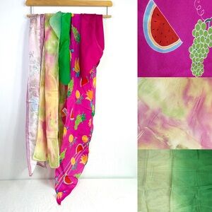 Vintage 5 SILK Scarf Lot LIZ CLAIBORNE Japan floral tie-dye ombre tropical fruit